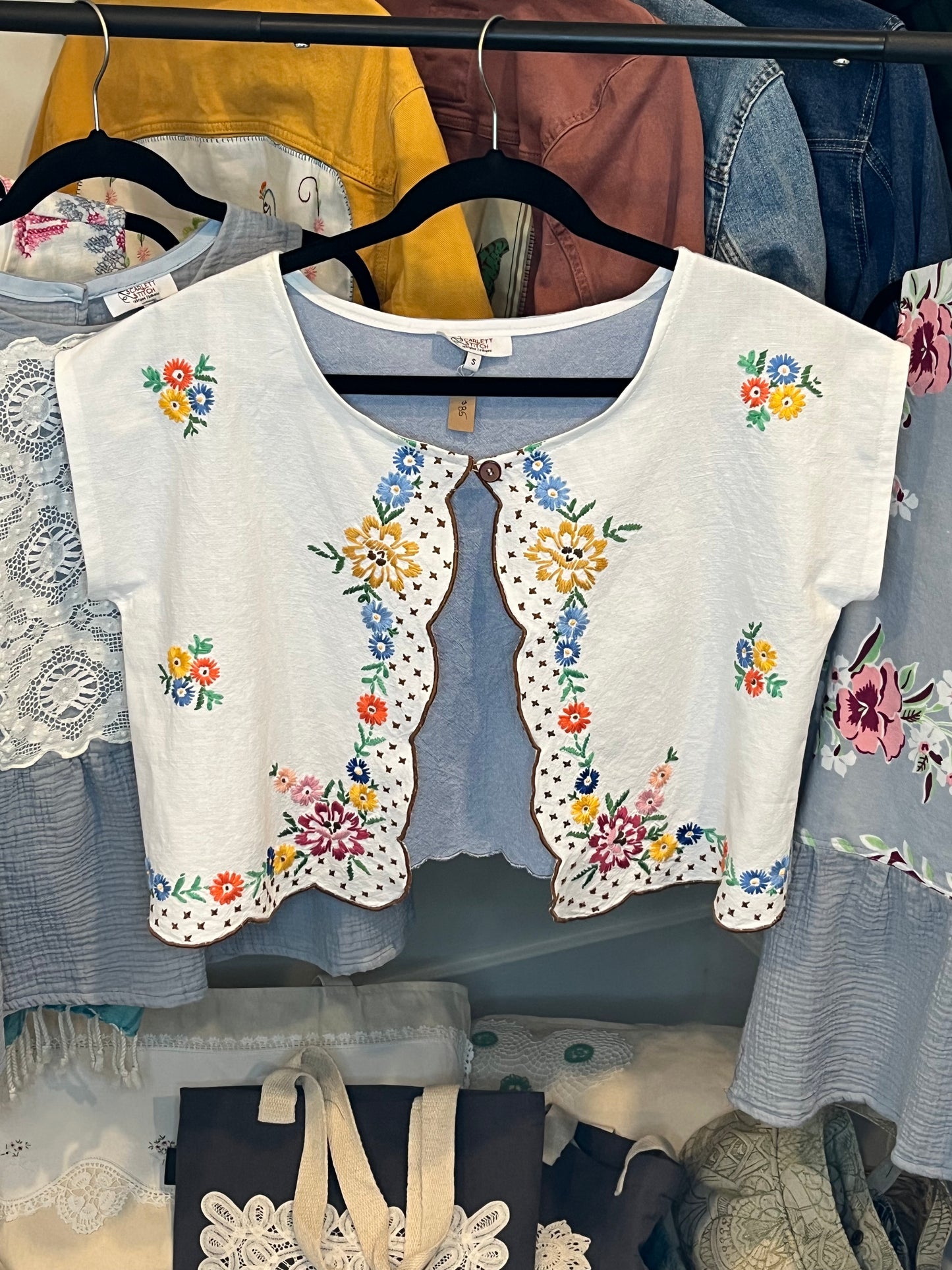 Embroidered Floral Scalloped Edge Vest